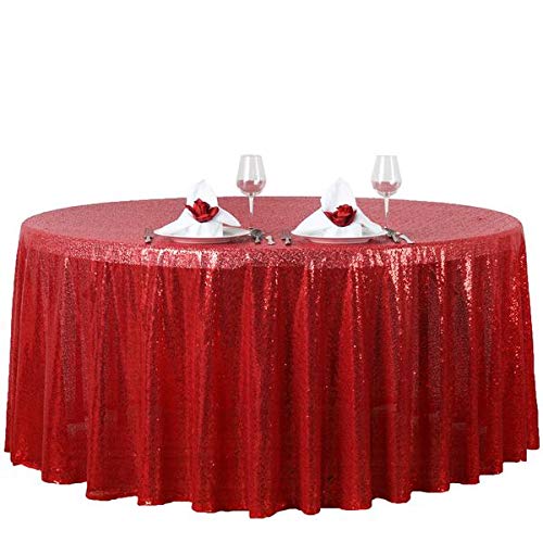 Balsacircle 120-Inch Red Sequin Round Tablecloth For Wedding Party Cake Dessert Events Table Linens